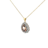 14k Two Tone 3.00ct Pear Shape Brownish Orange Topaz Antique Cut and 1.50ct  G SI1 Vintage Pendant Certified By Gia# 5231490773